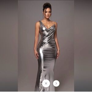 JLUXLABEL Metallic Silver Prom Dress